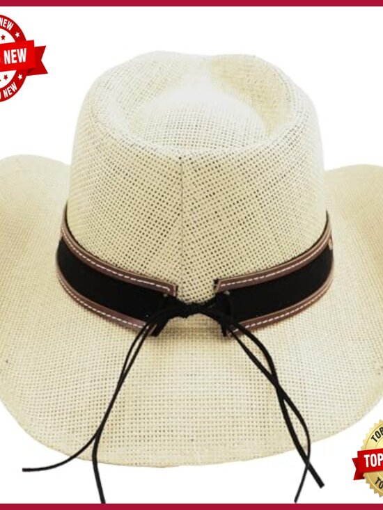 Unisex Straw Cowboy Hat with Studded Band and Bull Buckle, 58cm or 60cm main image 6
